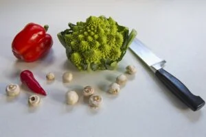 romanesca cauliflower, red pepper, red chile