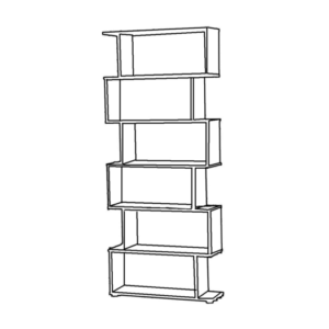 Asymmetrisches Bücherregal mit 6 Ebenen