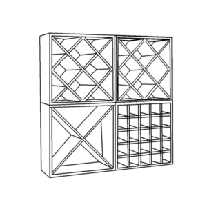Weinregal Quadrat mit vier unterschiedlichen Ablagefächern